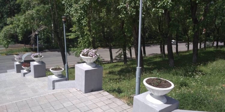 Себе подарок. Жительница Златоуста прихватила высаженные у ДК цветы